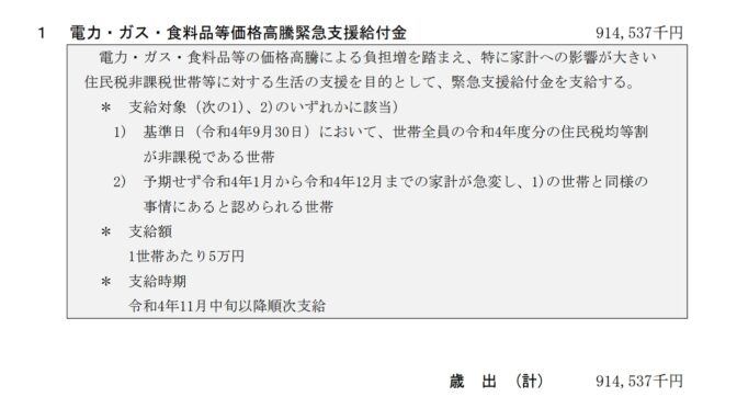 住民税非課税世帯への５万円給付金、11月中旬以降支給予定