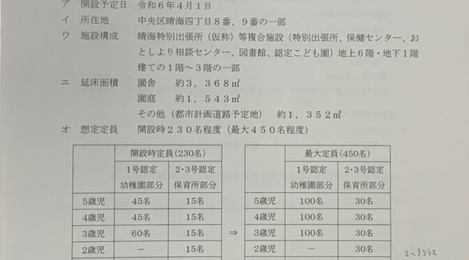 晴海四丁目に出来る認定こども園は渋谷教育学園が運営へ