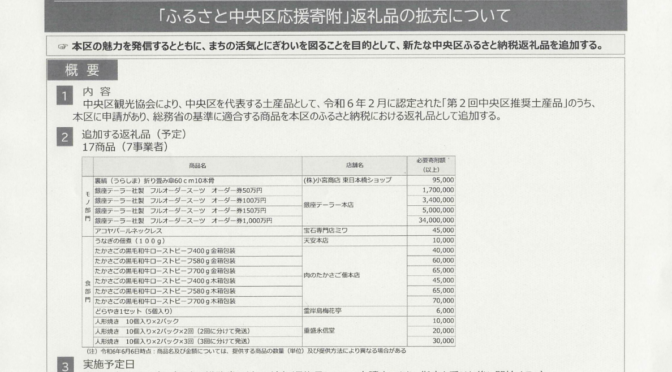 【企画総務委員会】中央区ふるさと応援寄付金の返礼品拡充など